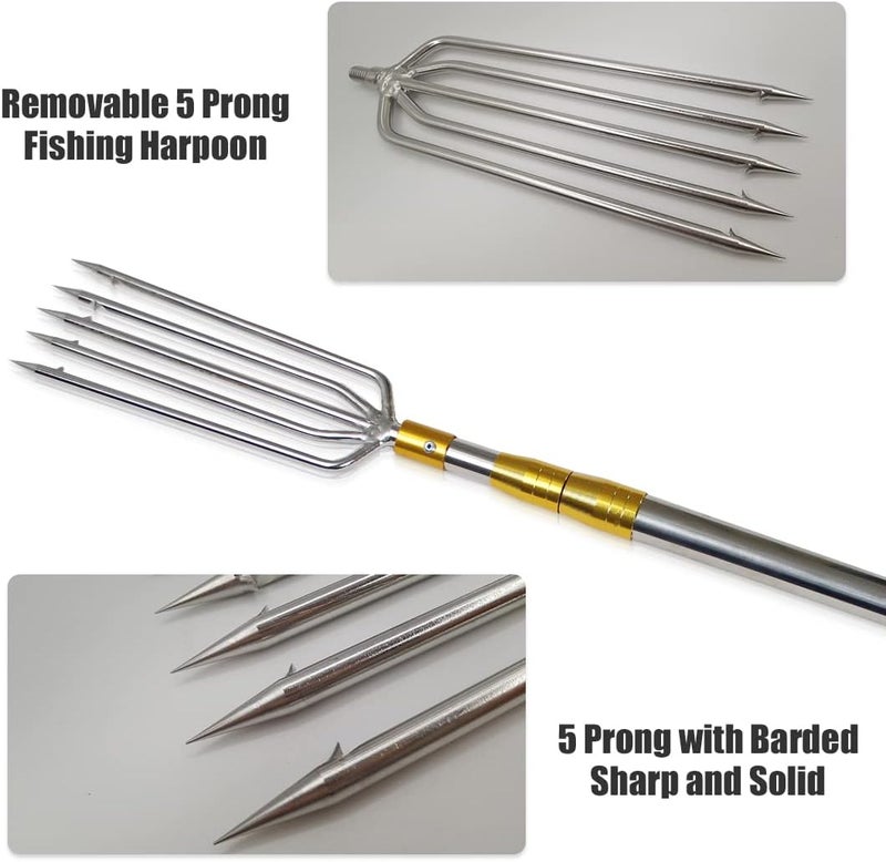 Dutiplus Telescopic Fish Gaff with 1~5 Teeth Assorted harpoons Barbed, Sea and Ice Fishing Spear Gig for Hunting Fish Frog Mole - Image 3